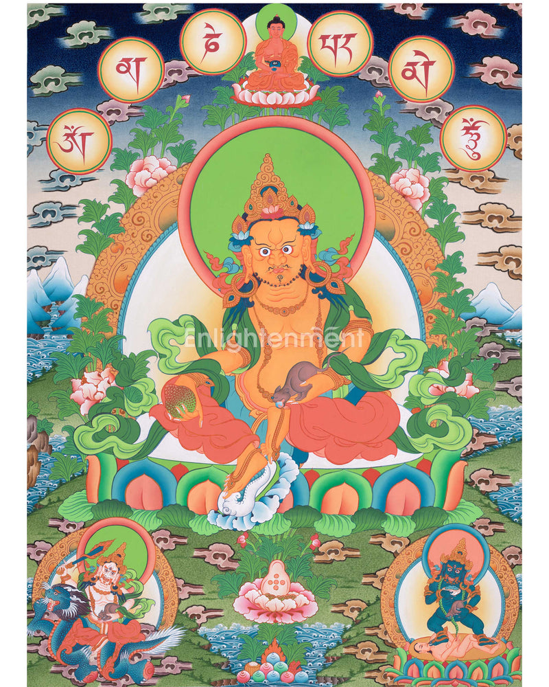 Sacred Dzambhala Thangka with Amitabha Buddha