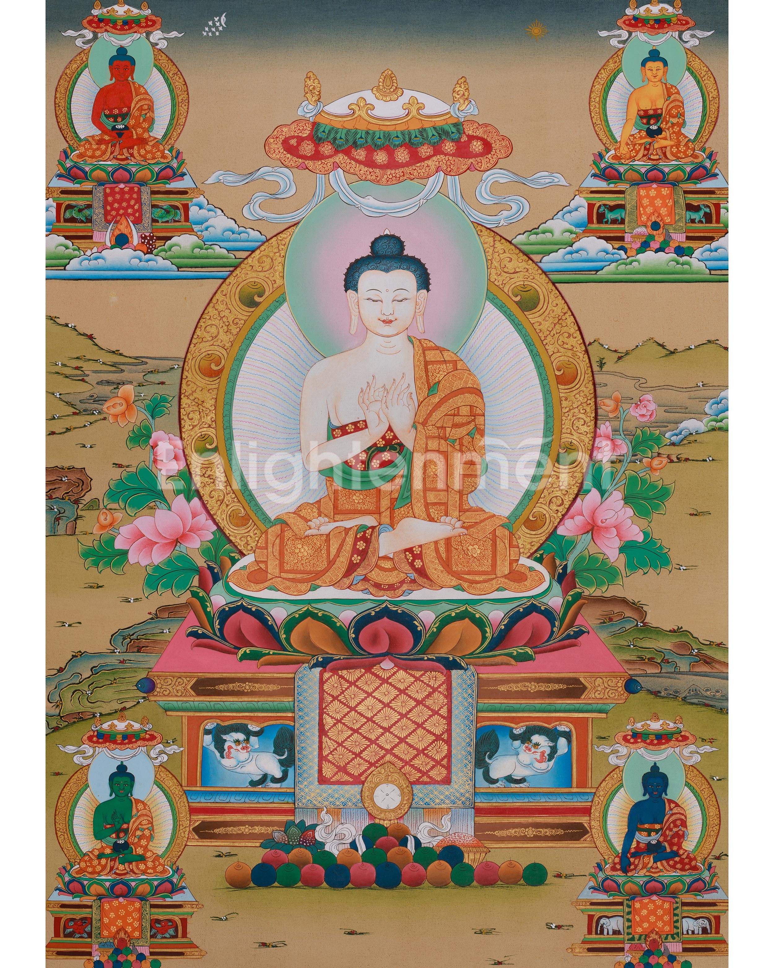 Sacred Five Dhyani Buddha Thangka