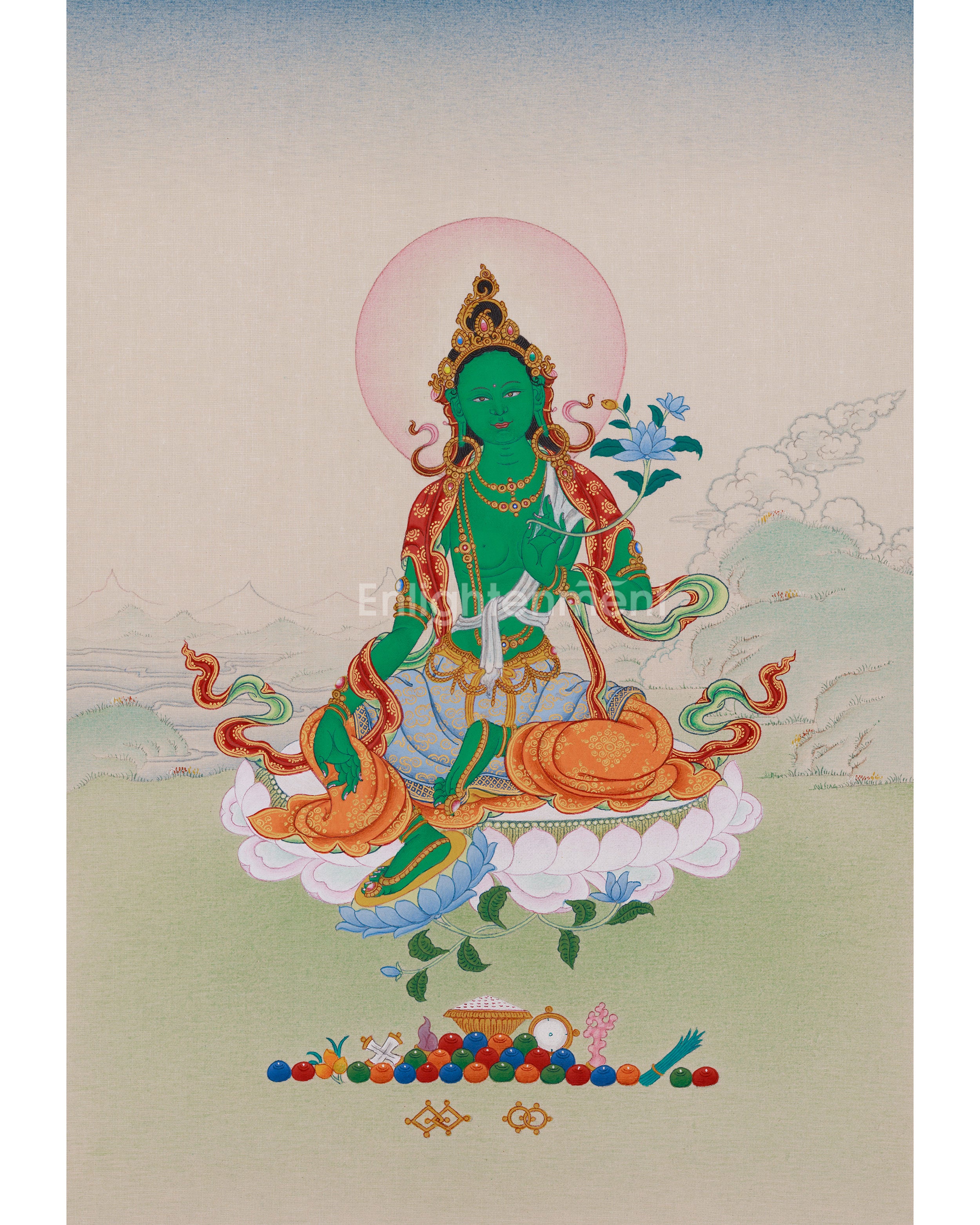 Sacred Thangka of Green Tara