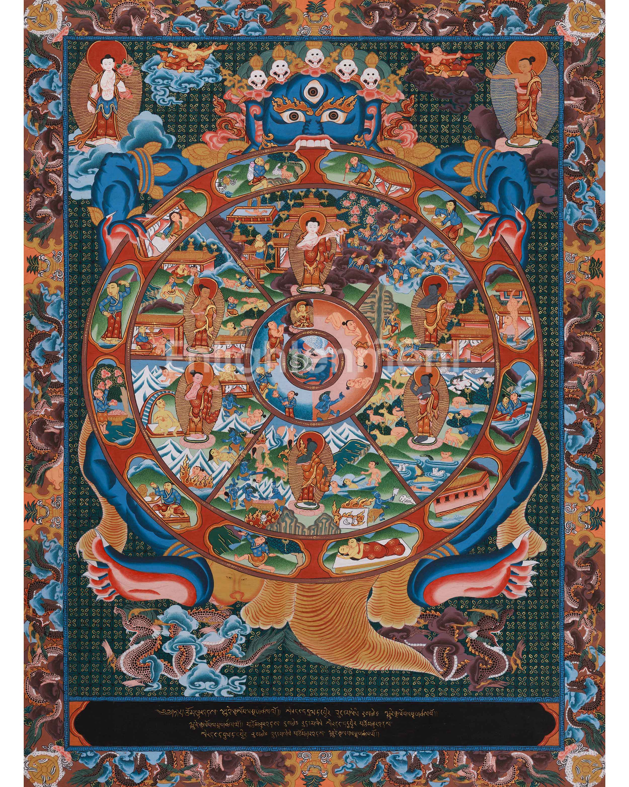 Sacred Tibetan Wheel of Life Thangka 
