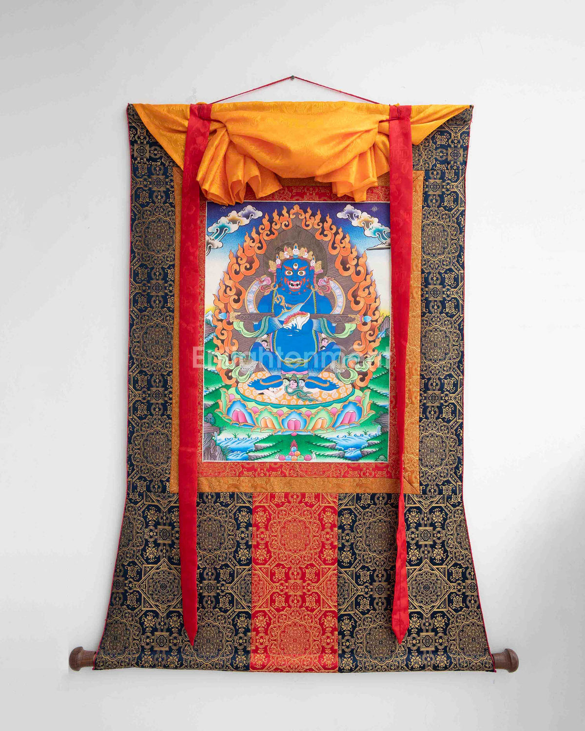 Sakya Mahakala Thangka with Dark Blue Brocade