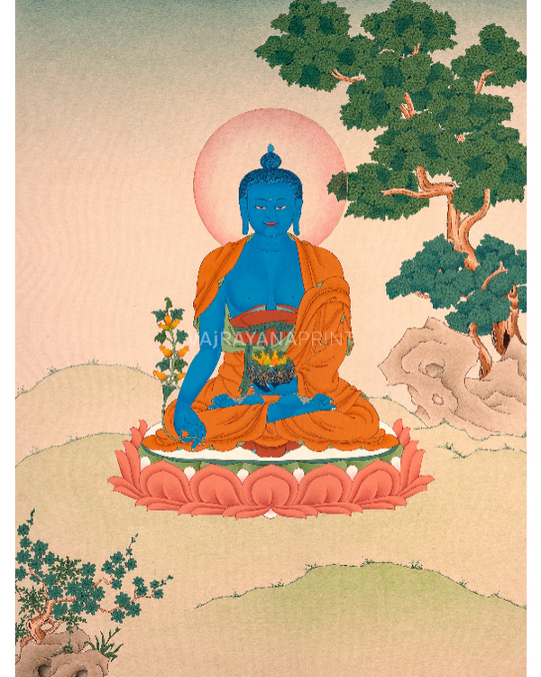 Lapis Lazuli Medicine Buddha Thangka Print for Meditation | For Consecration