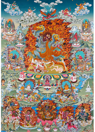 Dorje Drollo Thangka Print | With Golden Brocade