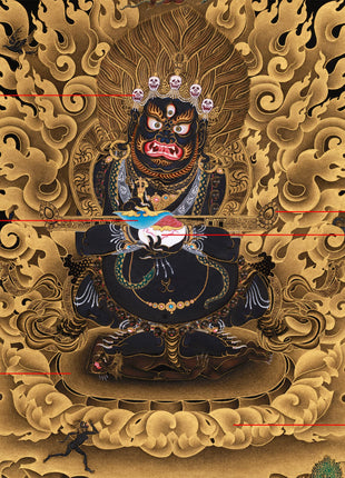 Extra-ordinary Sakya Mahakala Thangka in Gold