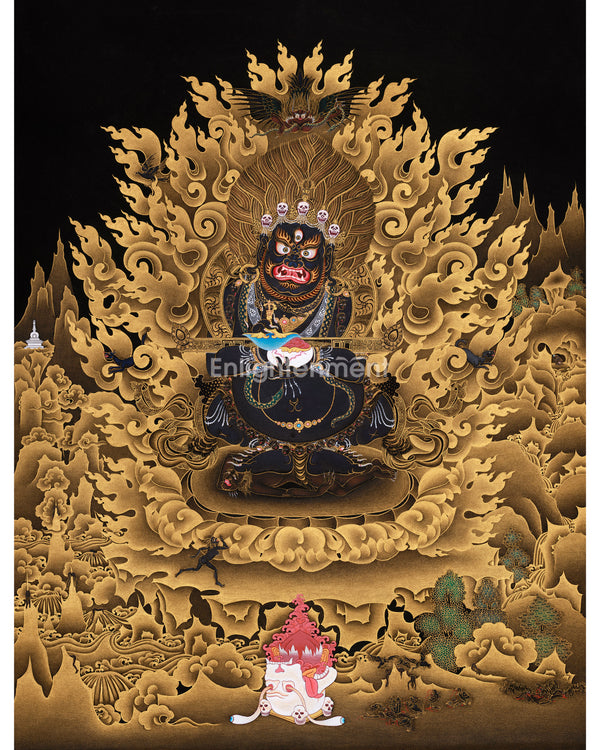 Extra-ordinary Sakya Mahakala Thangka in Gold