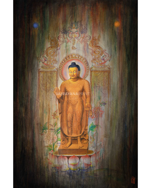 Graceful Shakyamuni Buddha Standing Thangka Print