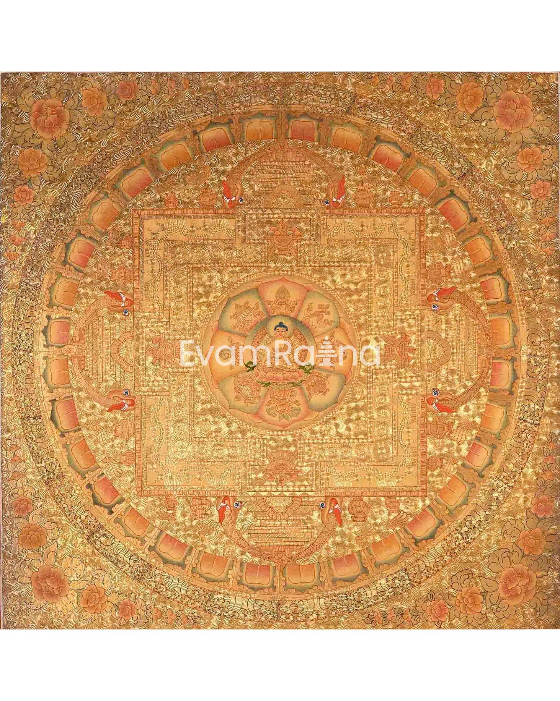 Shakyamuni Buddha Mandala Surrounded By Auspicious Symbols | Tibetan A