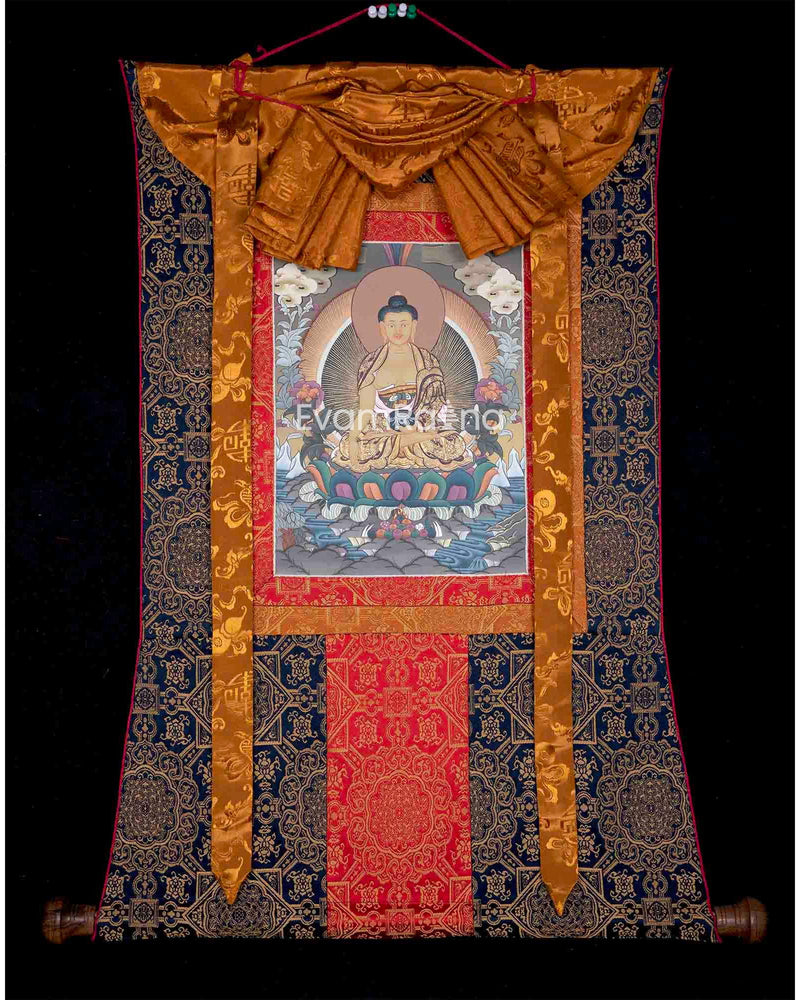 Shakyamuni Buddha Thangka With Brocade 