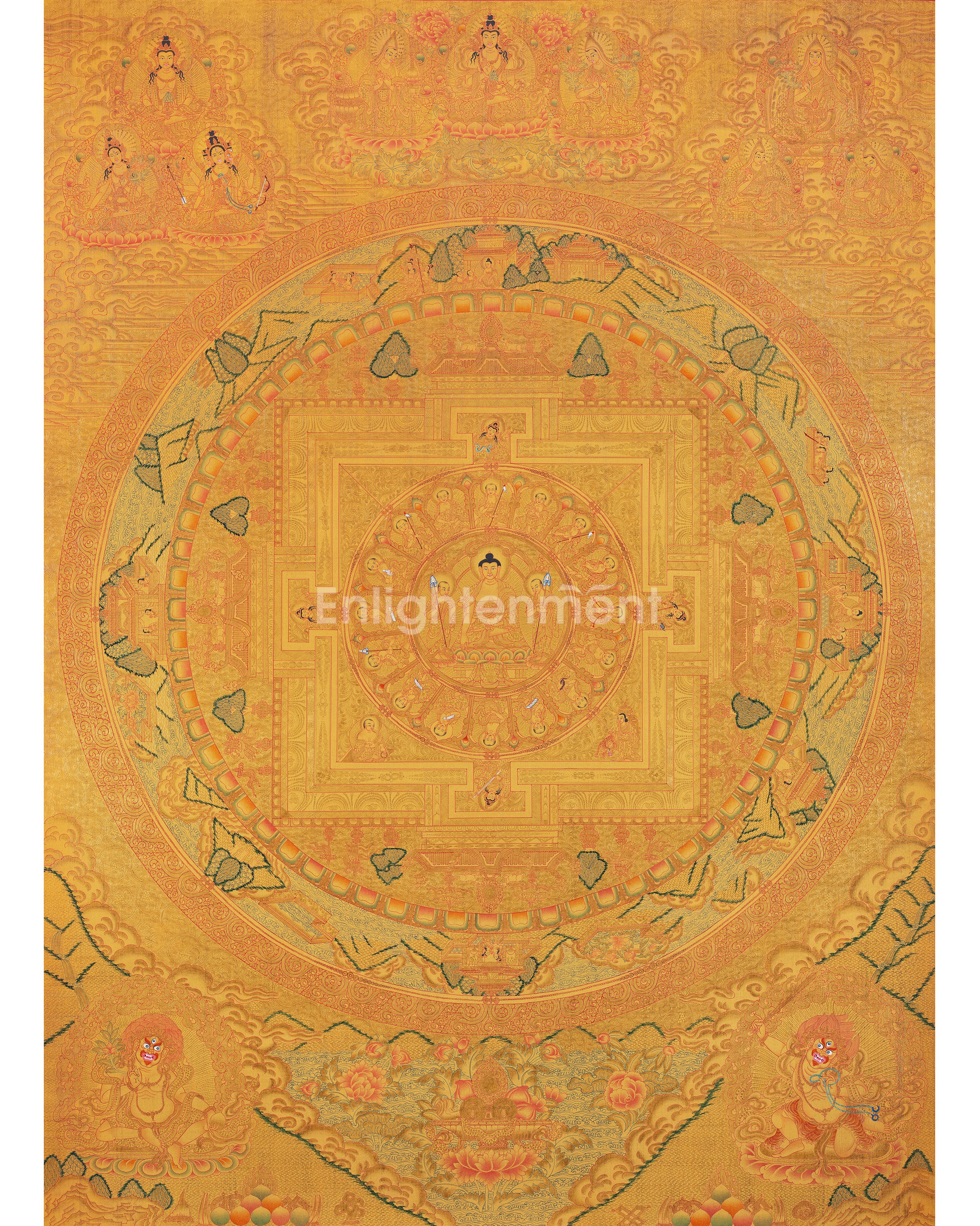 Shakyamuni Buddha Mandala Thangka with Pure 24k Golden  Embellishment