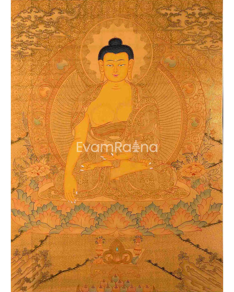 24K Gold Style Shakyamuni Buddha Thangka: