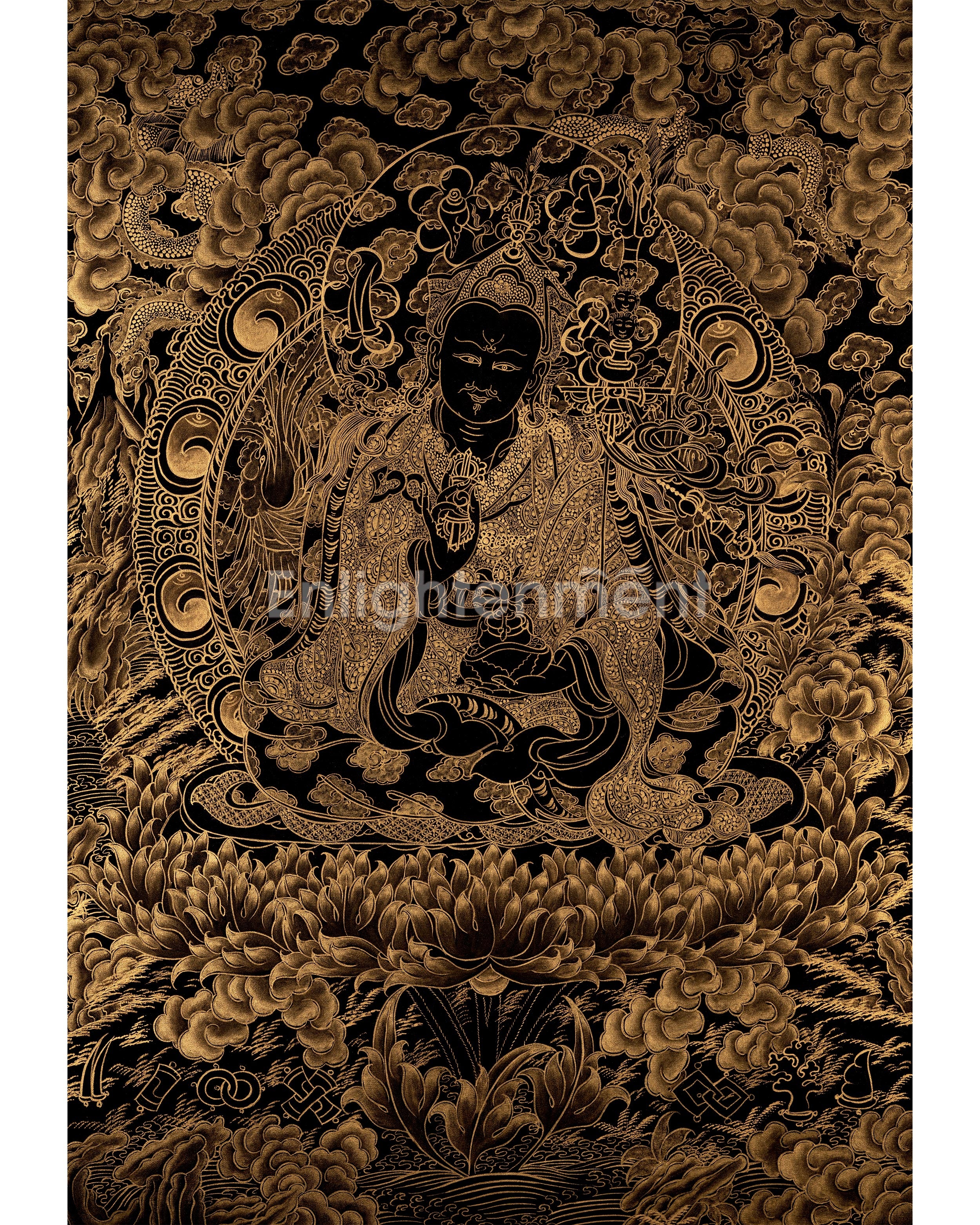 Guru Padmasambhava 24k Gold Thangka | Wall Hanging | Yoga Meditation
