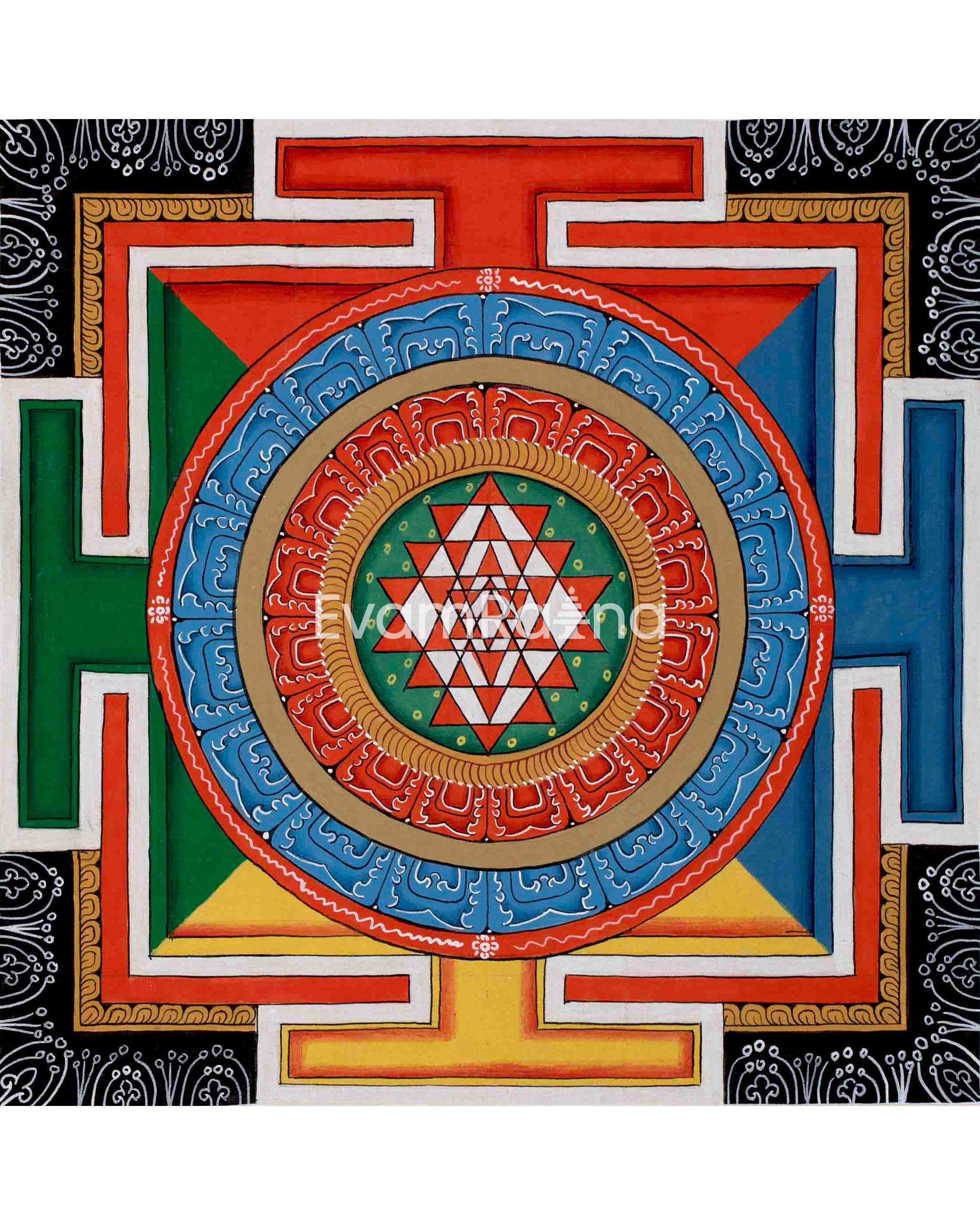 Sri Yantra Mandala | Original Hand Painted Thangka | Mandala Wall Tapestry