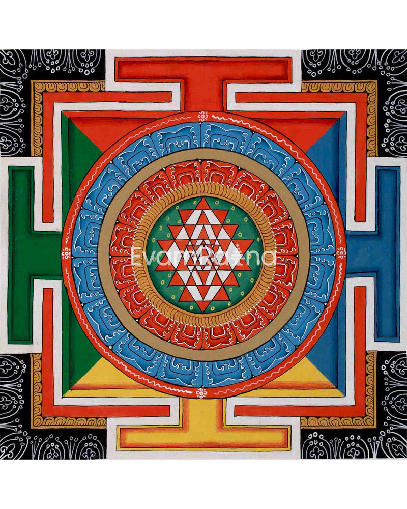 Sri Yantra Mandala | Original Hand Painted Thangka | Mandala Wall Tapestry