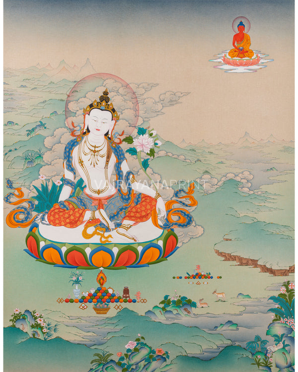 2-Armed Chenresig with Amitabha Buddha Thangka Print