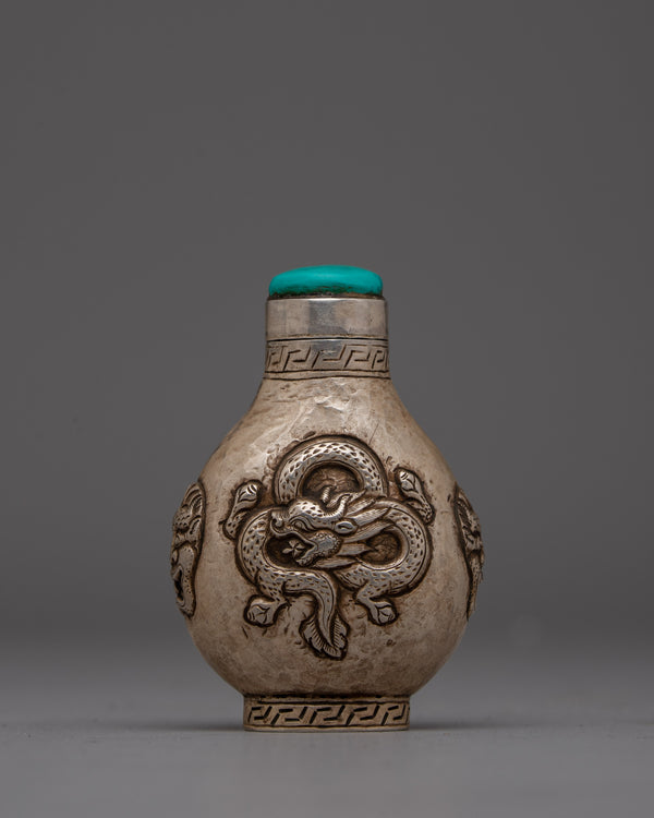  Tibetan Snuff Bottle Silver With Turquoise Top