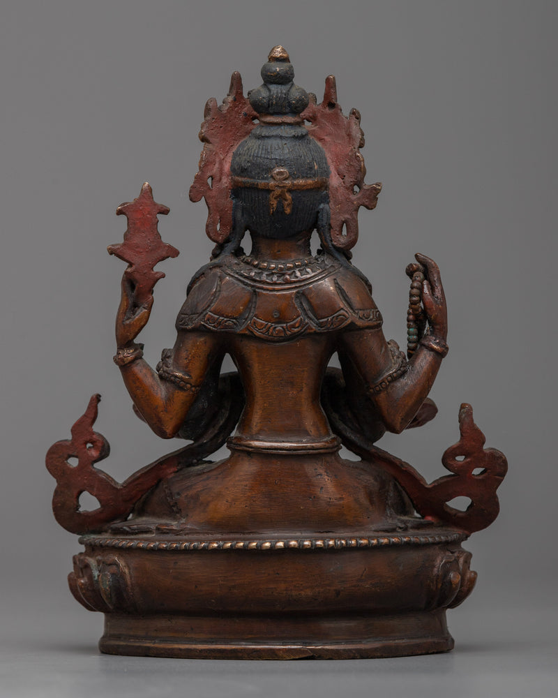 Copper Oxidized Chenresig Statue | Serene Representation of Compassion and Mercy