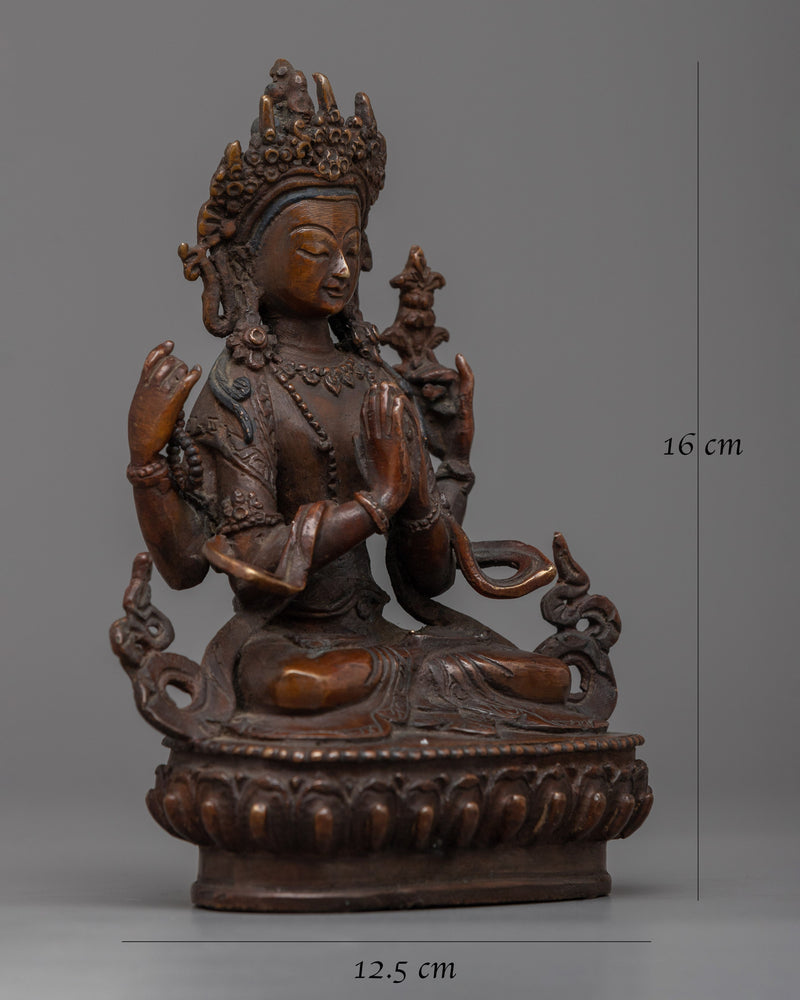 Copper Oxidized Chenresig Statue | Serene Representation of Compassion and Mercy