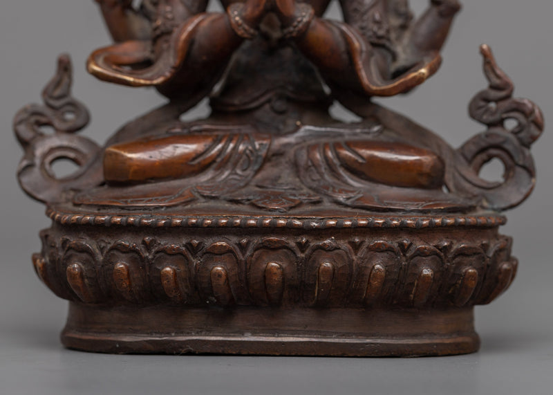 Copper Oxidized Chenresig Statue | Serene Representation of Compassion and Mercy