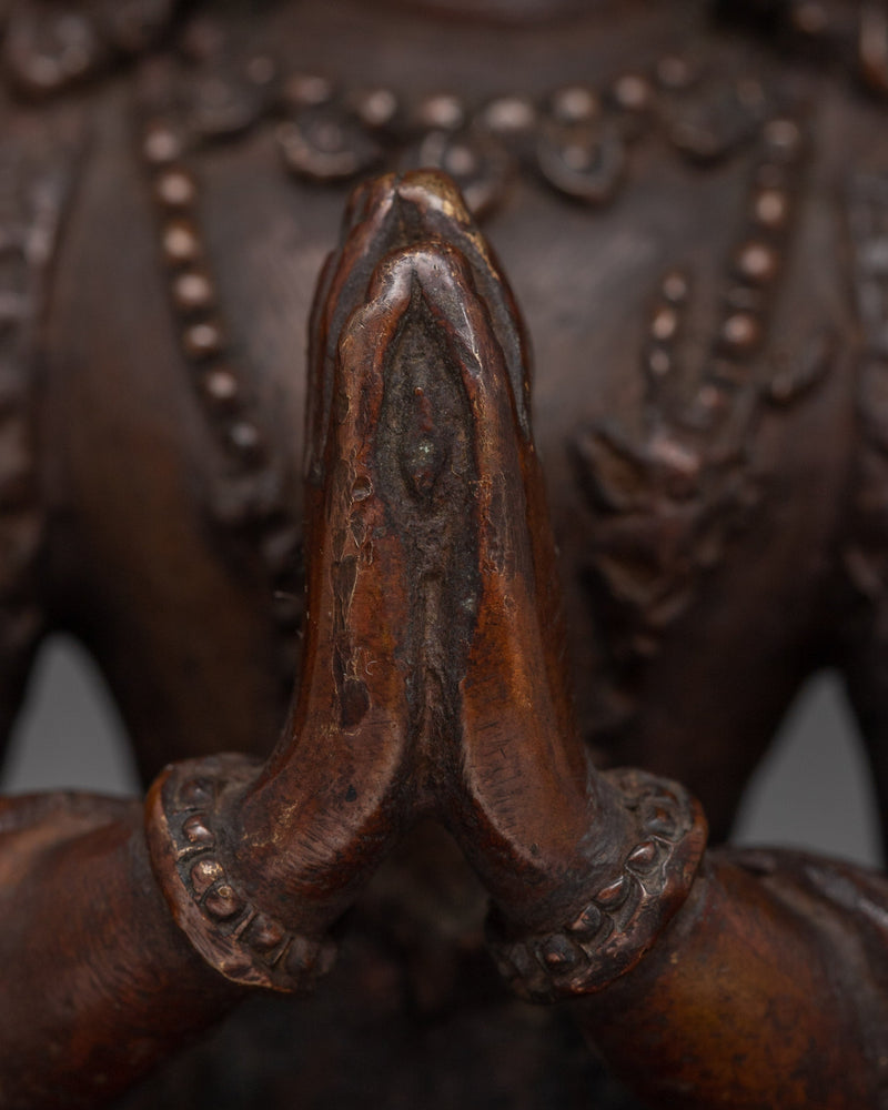 Copper Oxidized Chenresig Statue | Serene Representation of Compassion and Mercy