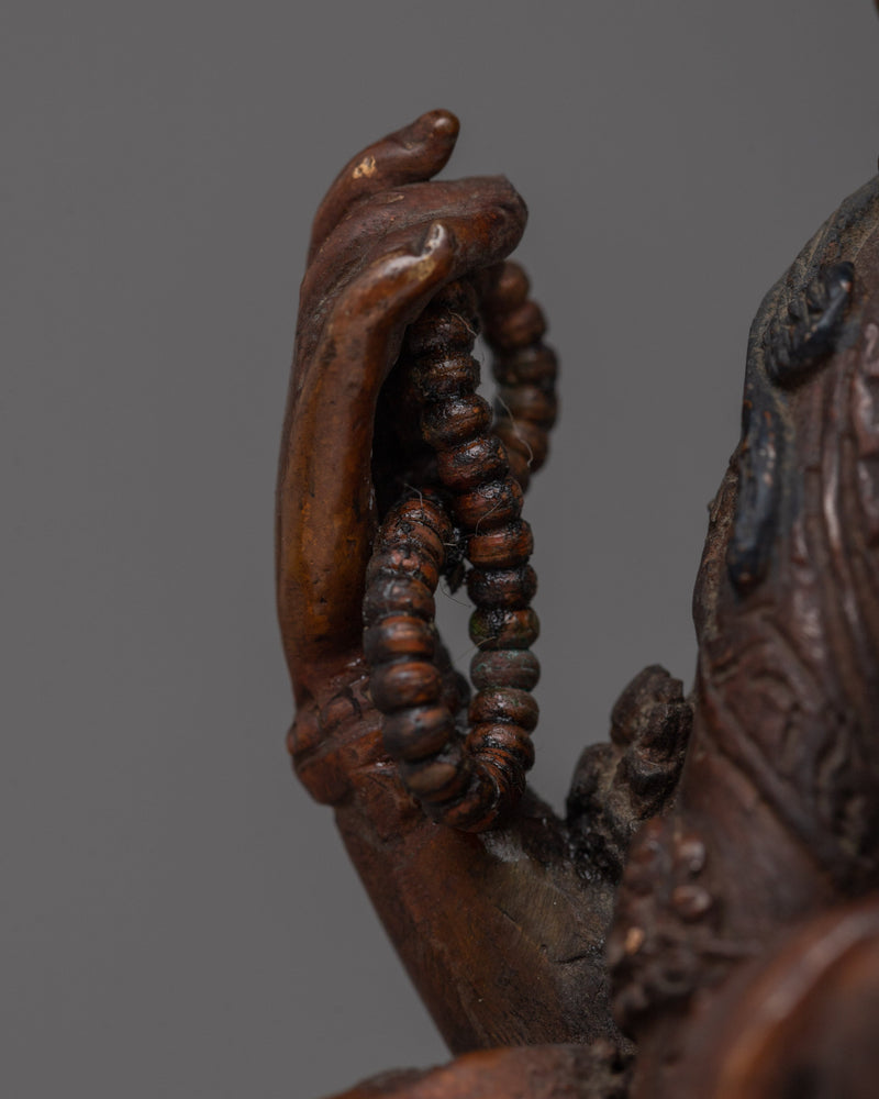 Copper Oxidized Chenresig Statue | Serene Representation of Compassion and Mercy