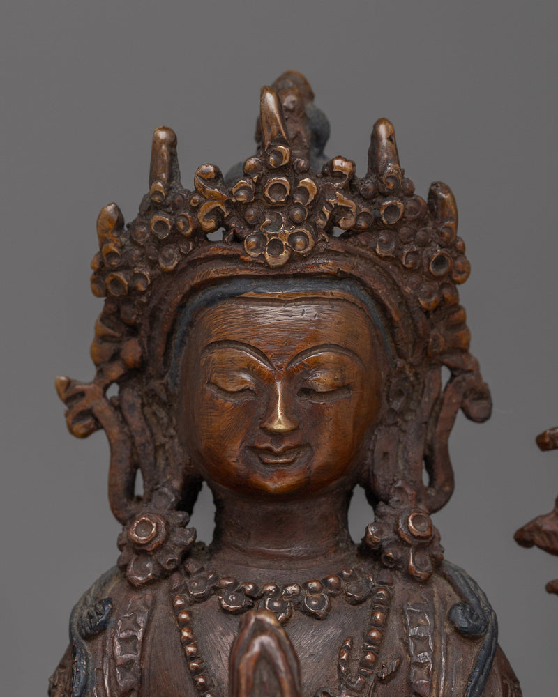 Copper Oxidized Chenresig Statue | Serene Representation of Compassion and Mercy