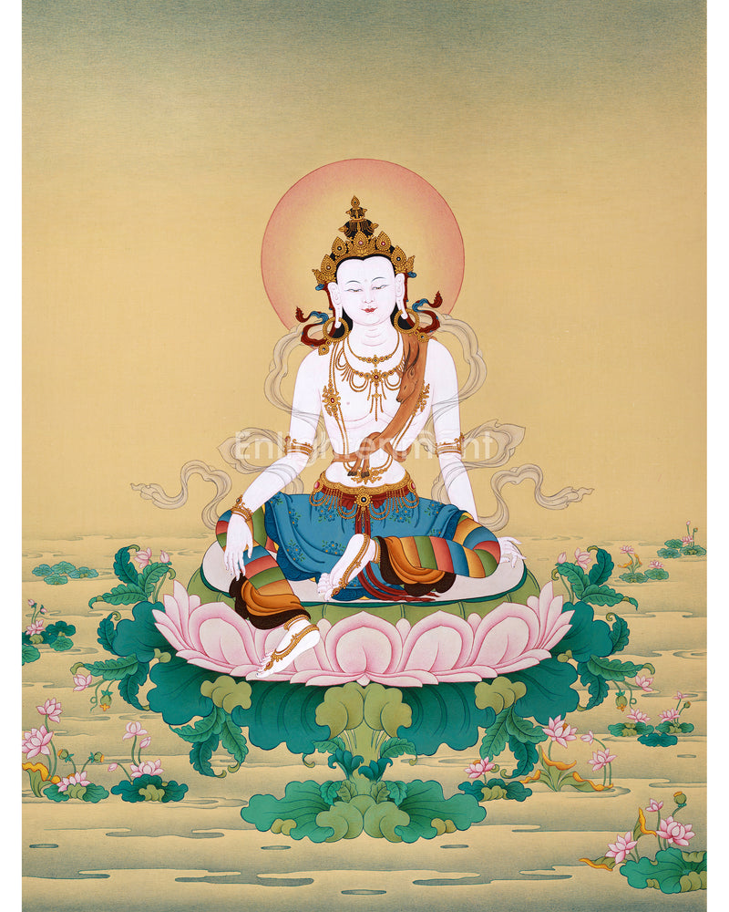 Exquisite Thangka of 2 armed Chenresig