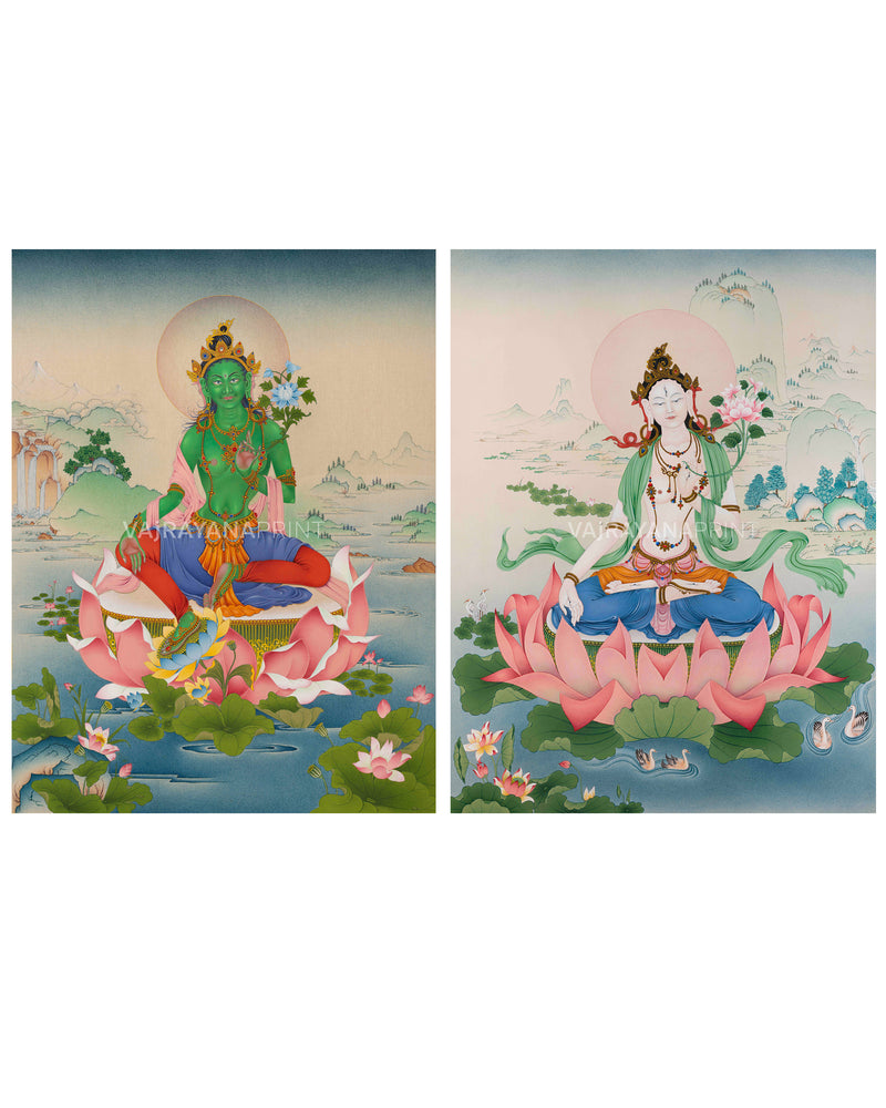 Magnificent Tara Thangka Set | Green & White Tara Canvas Print