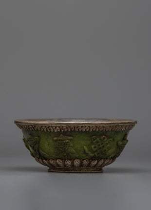 Jade Silver Tibetan Offering Bowl