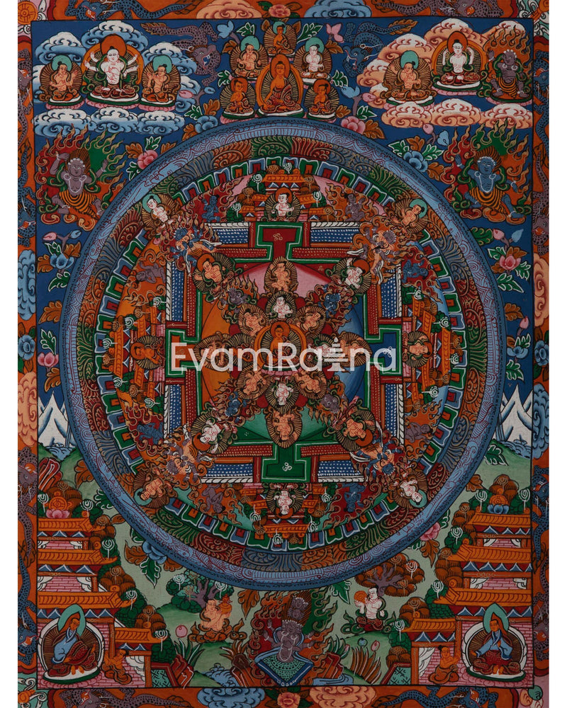 Tibetan Triple Wheel Buddha Mandala Thangka | Religious & Spirituality Art