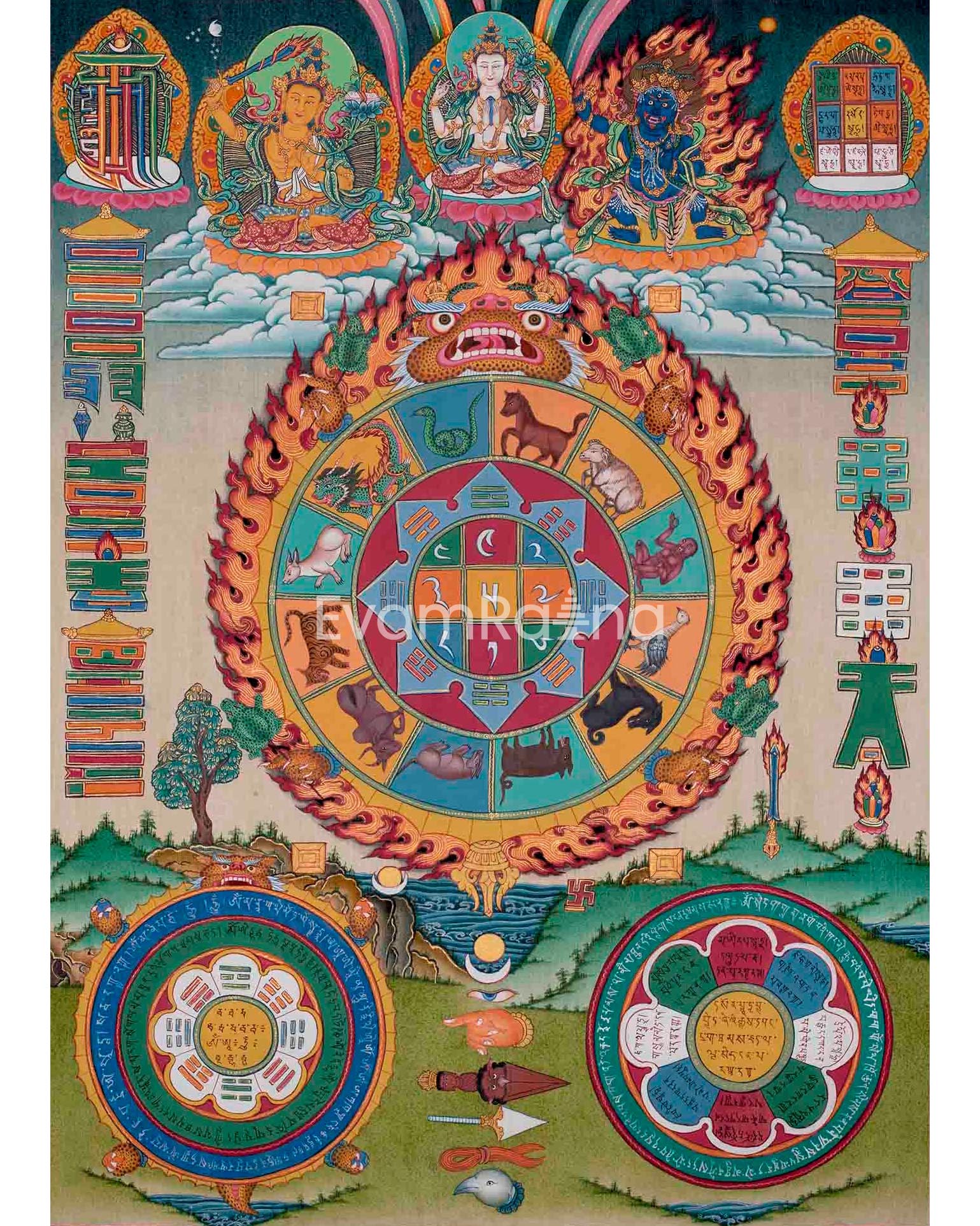 Original Hand Painted Tibetan Calendar Thangka Painting | Protective T