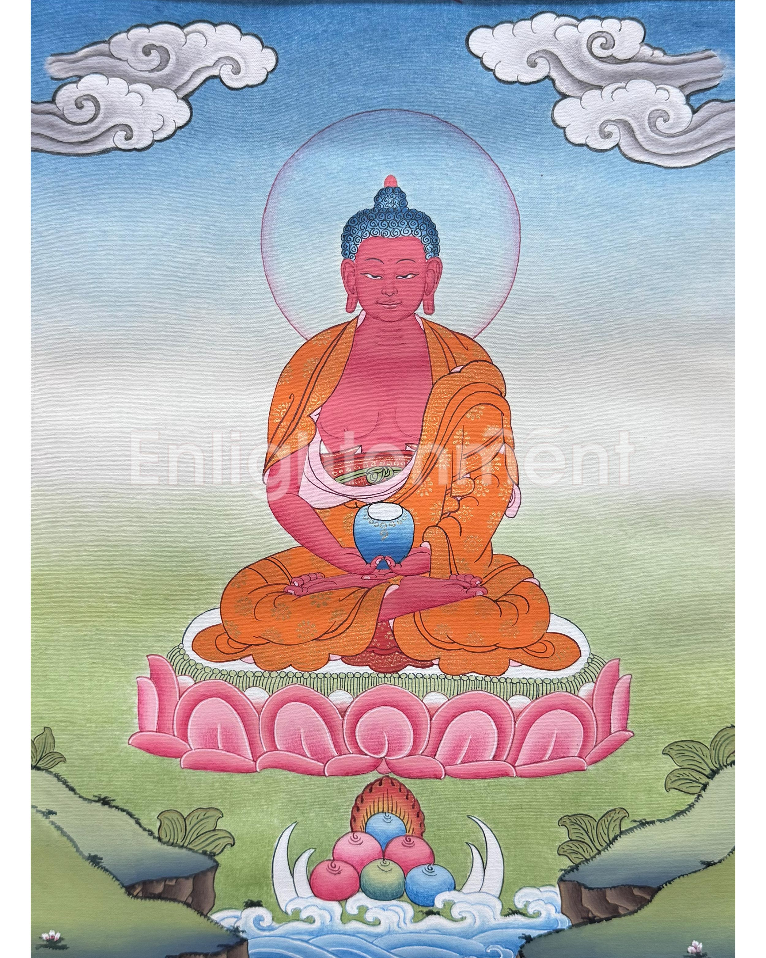  Tibetan Amitabha Buddha Thangka with Brocade
