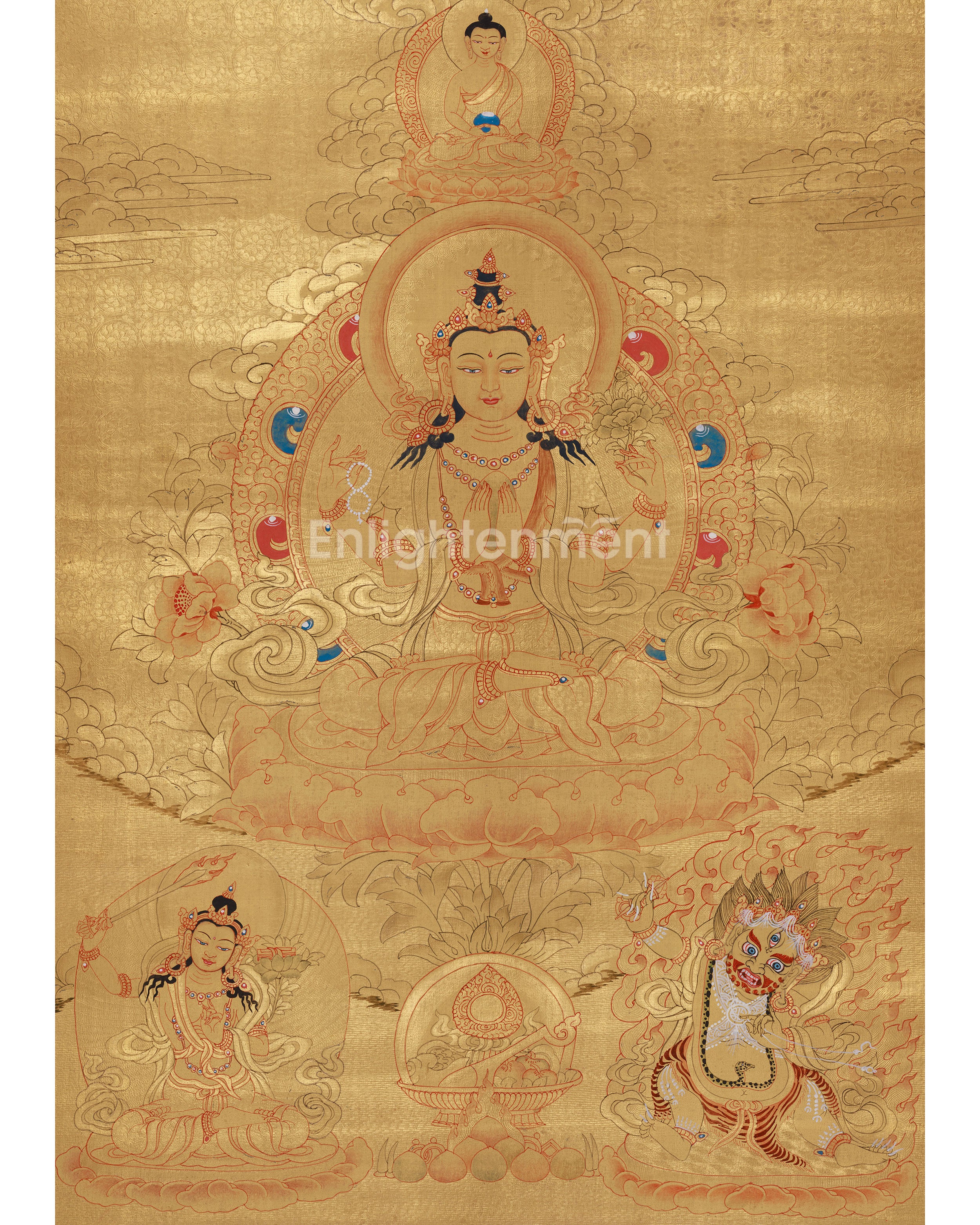 Traditional Thangka Of Four-Armed Chenrezig