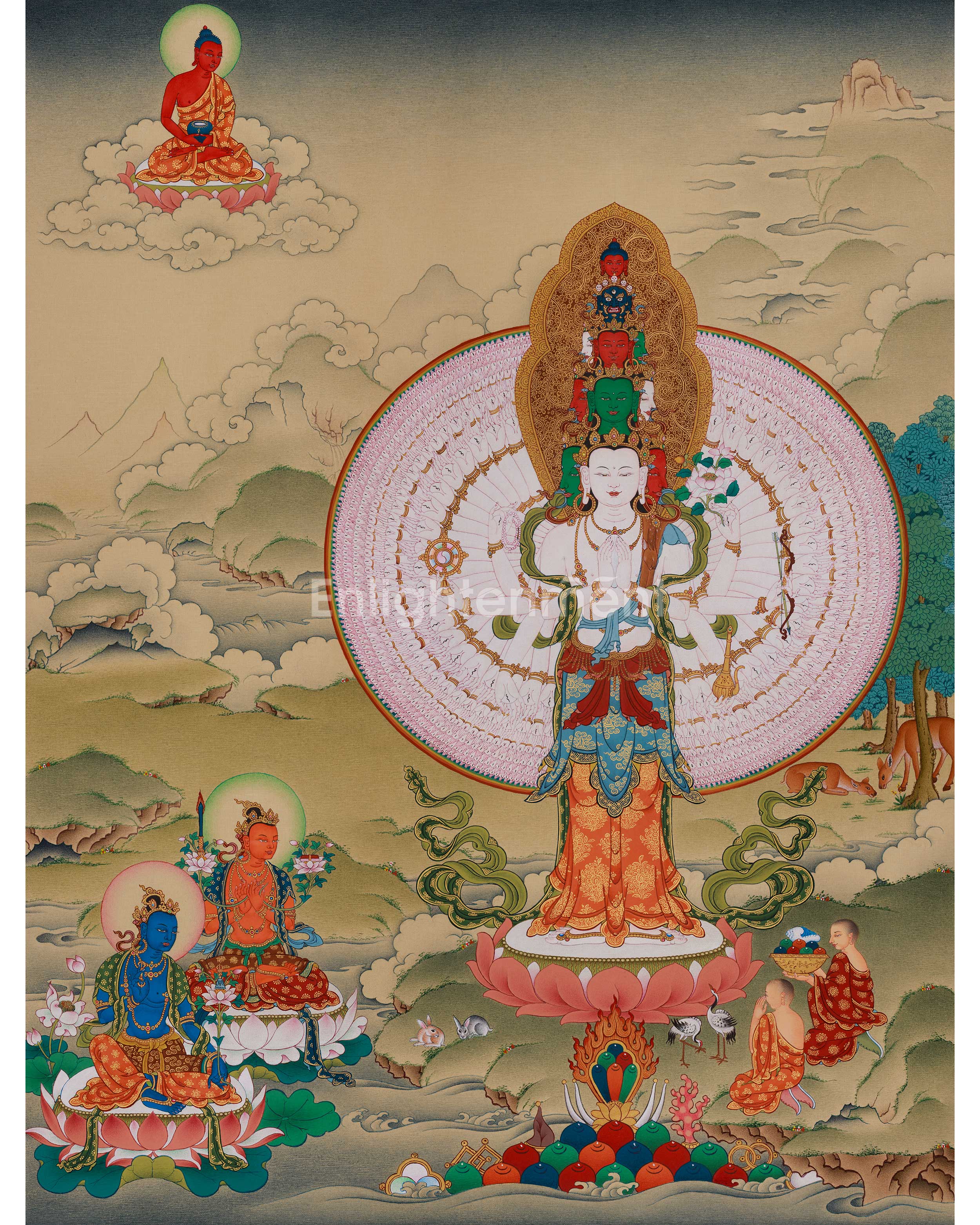 Traditional Thangka of 1000-Armed Chenrezig