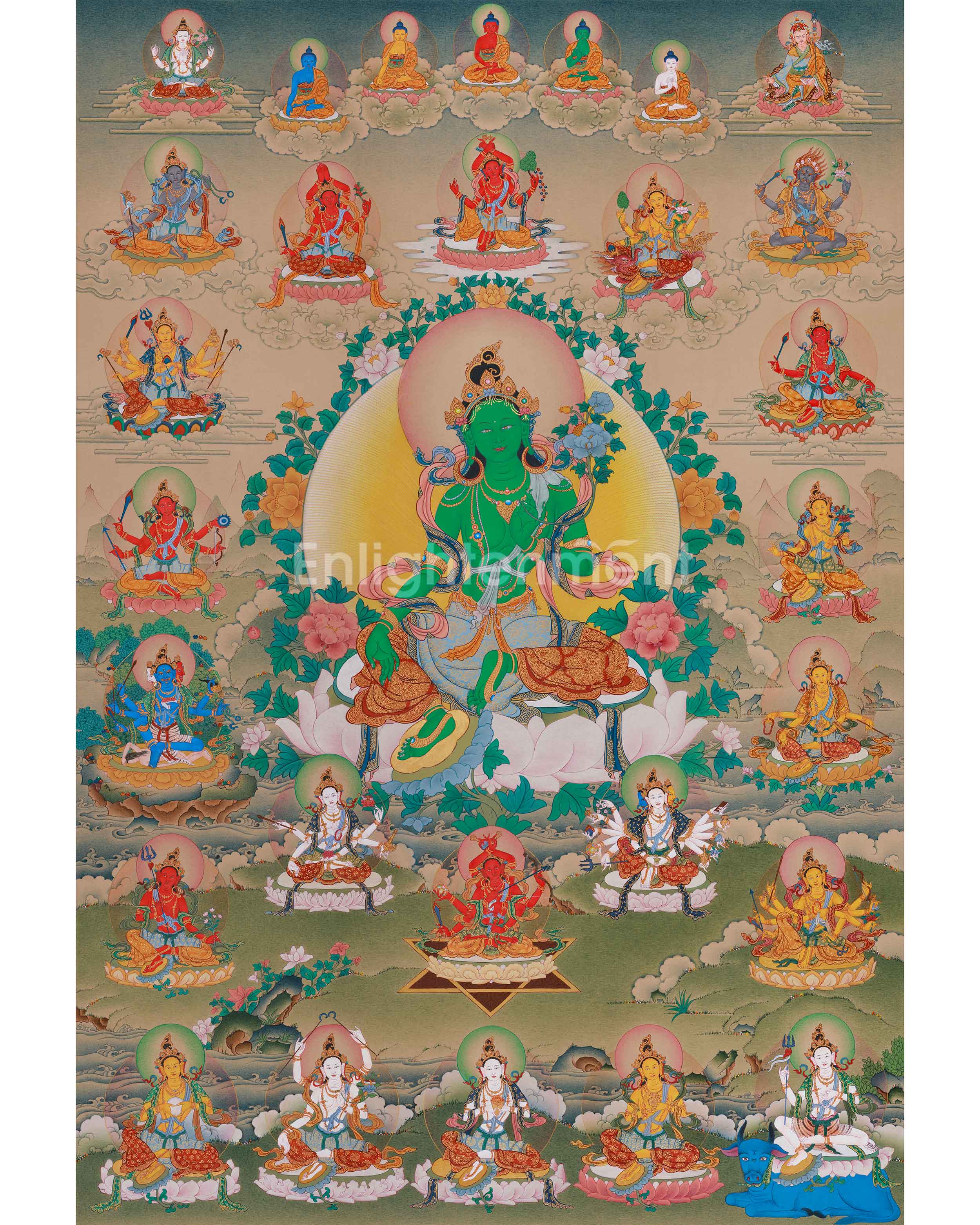 Traditional Thangka of 21 Tara