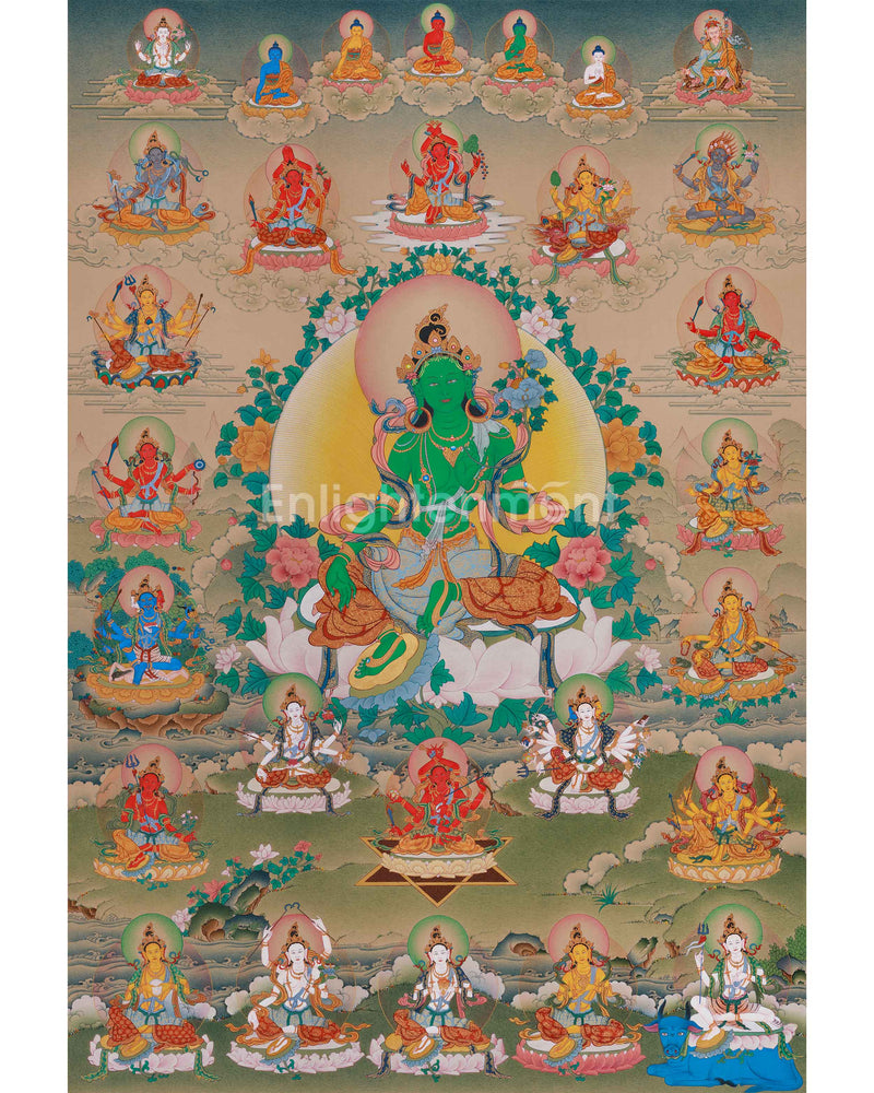 Traditional Thangka of 21 Tara | Compassion and Swift Protection
