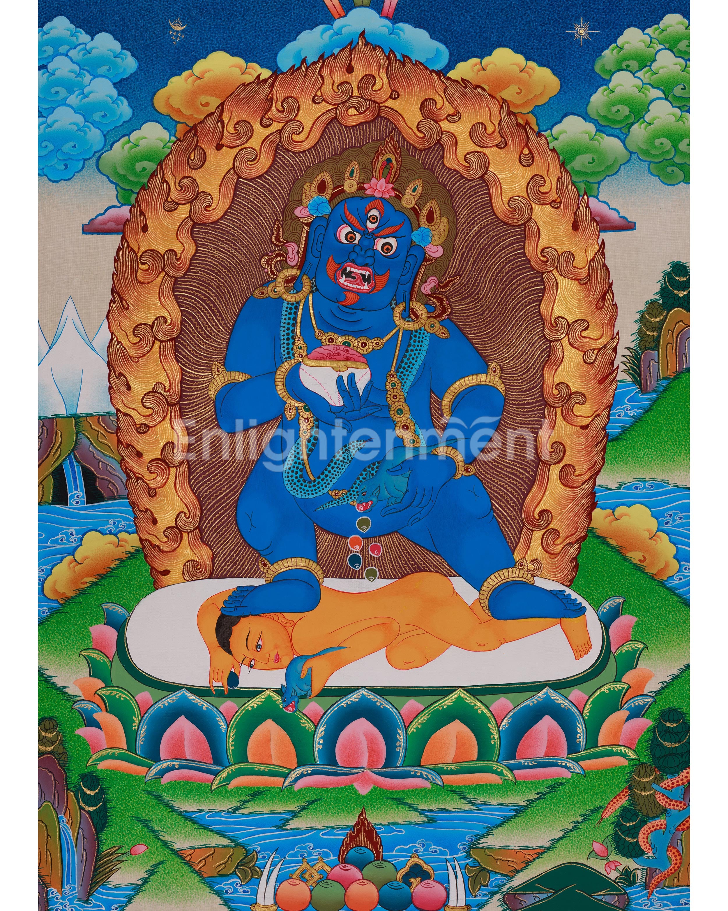 Traditional Thangka of Black Dzambhala 