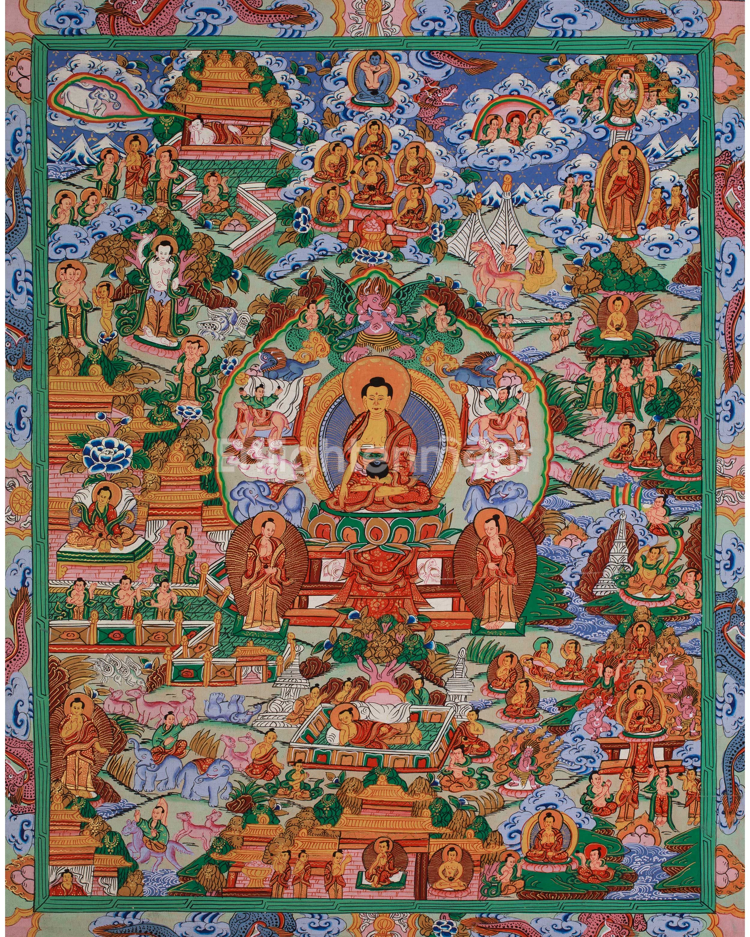 Traditional Thangka of Buddha Life Story