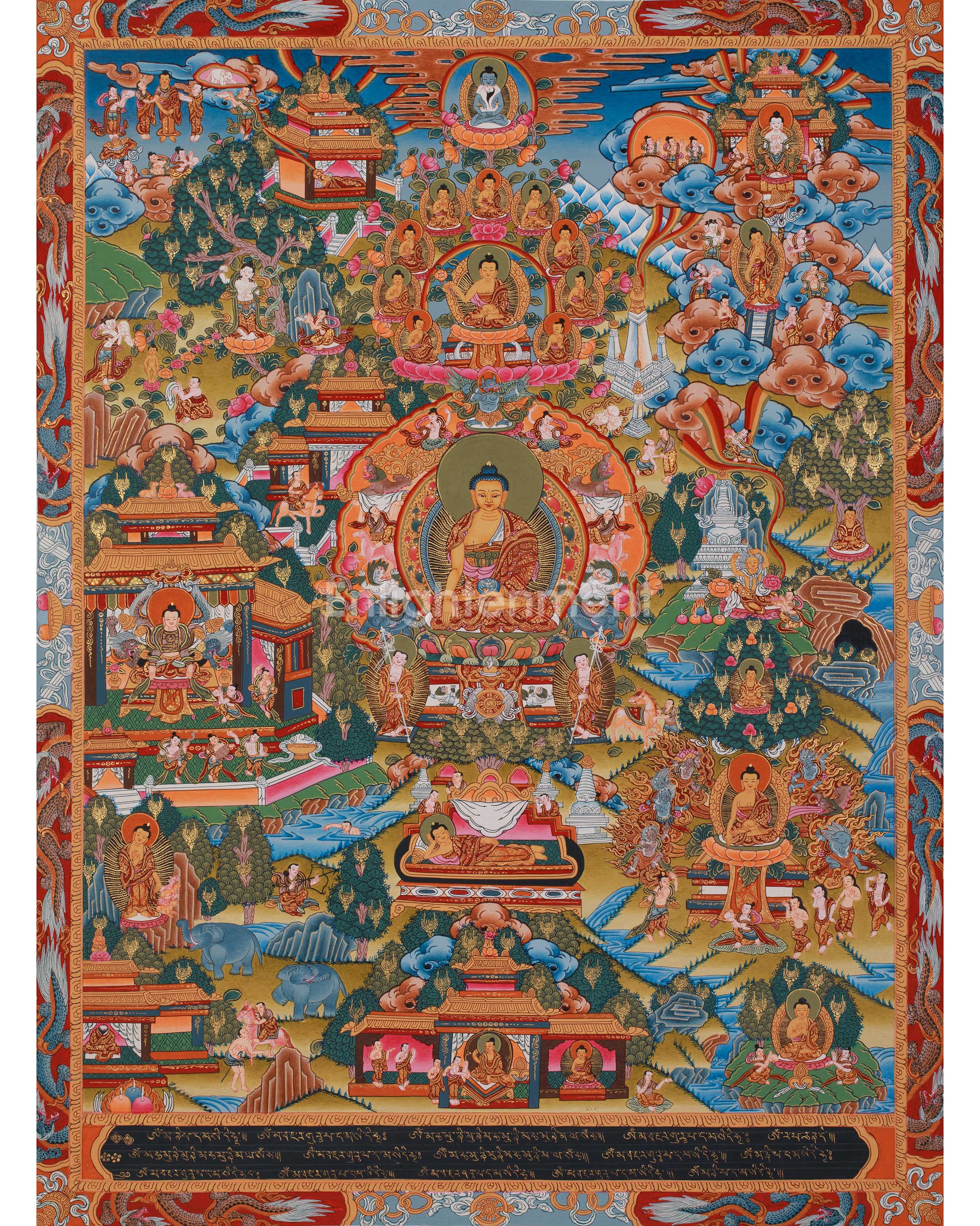 Traditional Thangka of Buddha's Life Story