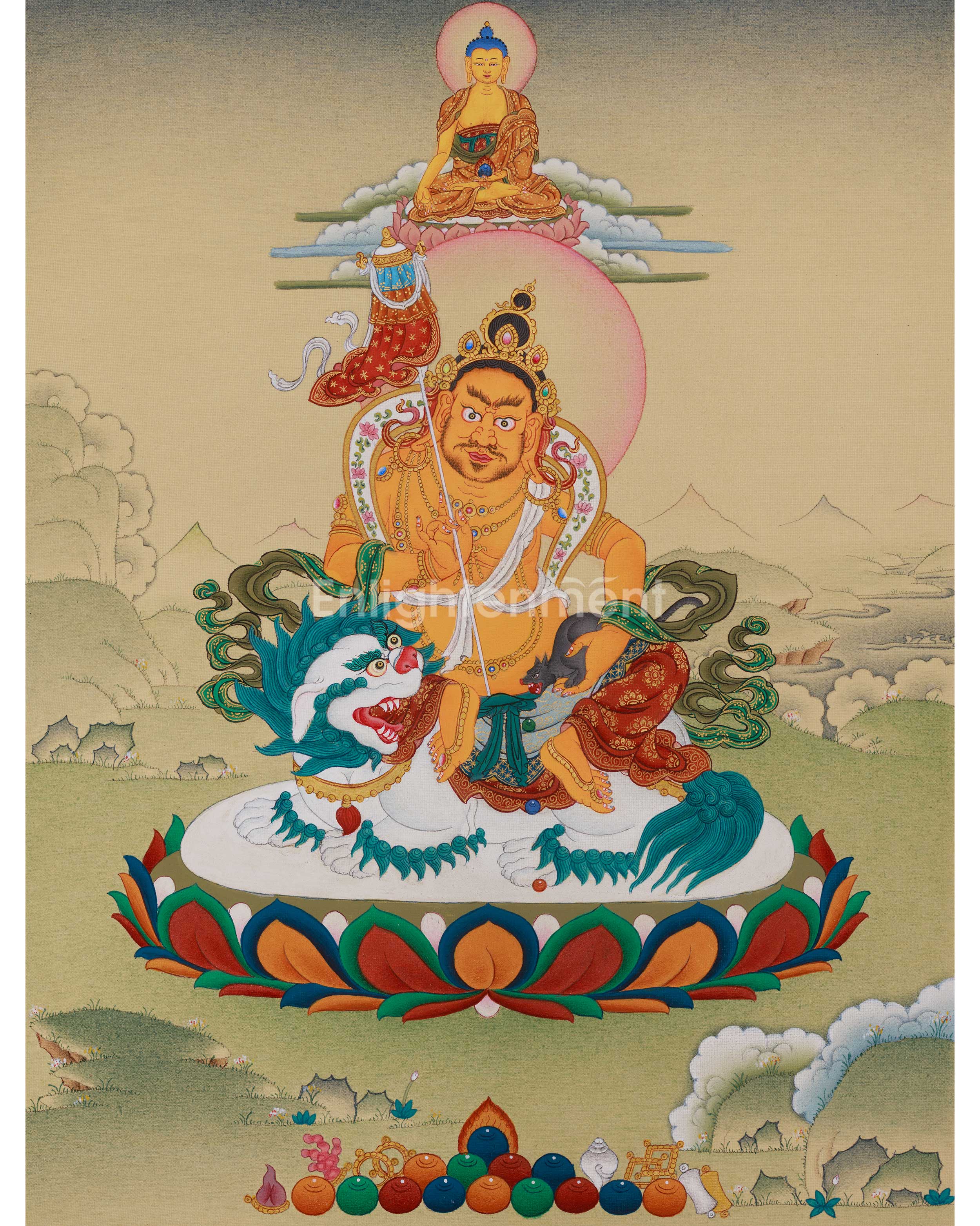Traditional Thangka of Namtoshe with Ratnasambhava