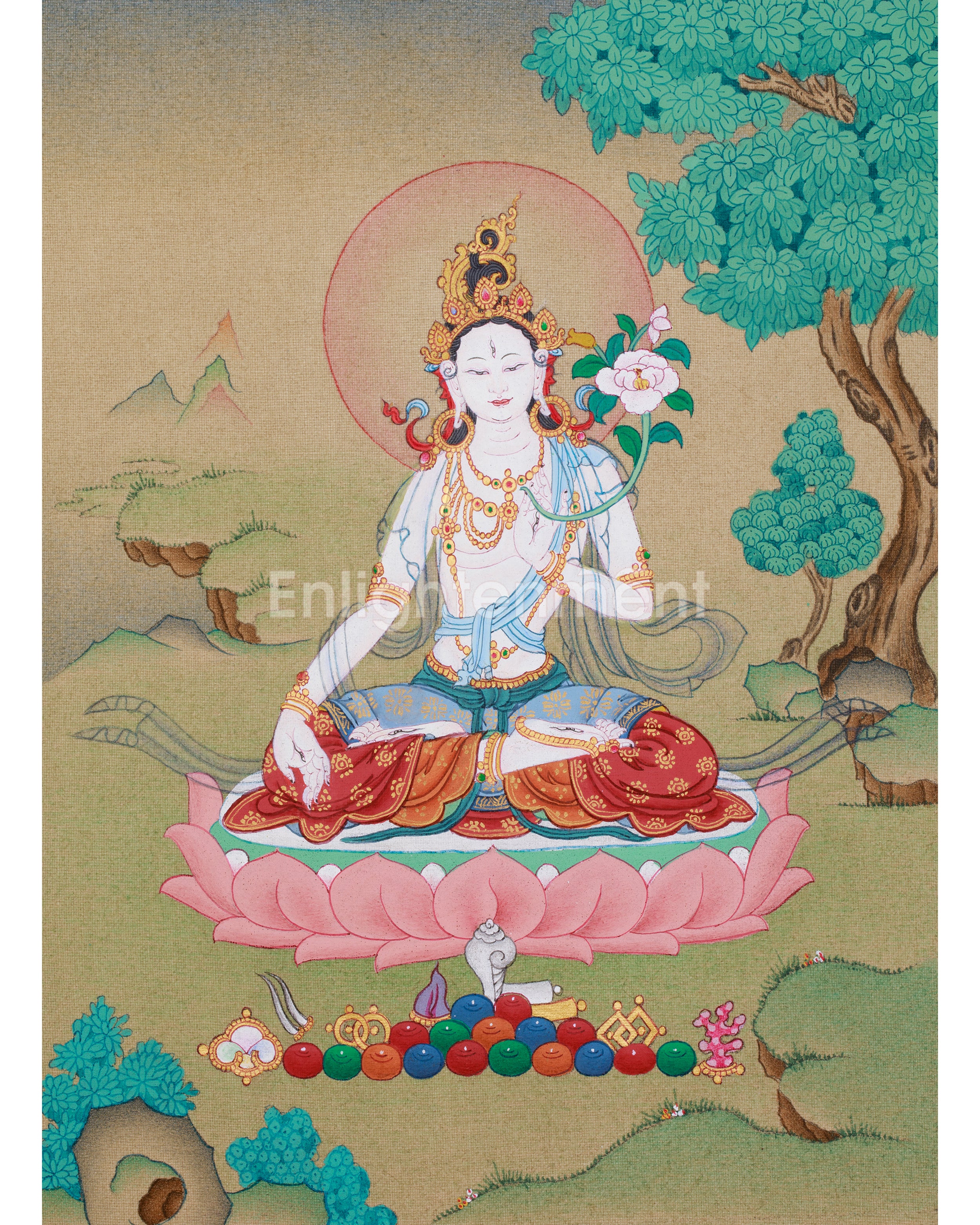 Traditional Thangka of Seven Eye White Tara