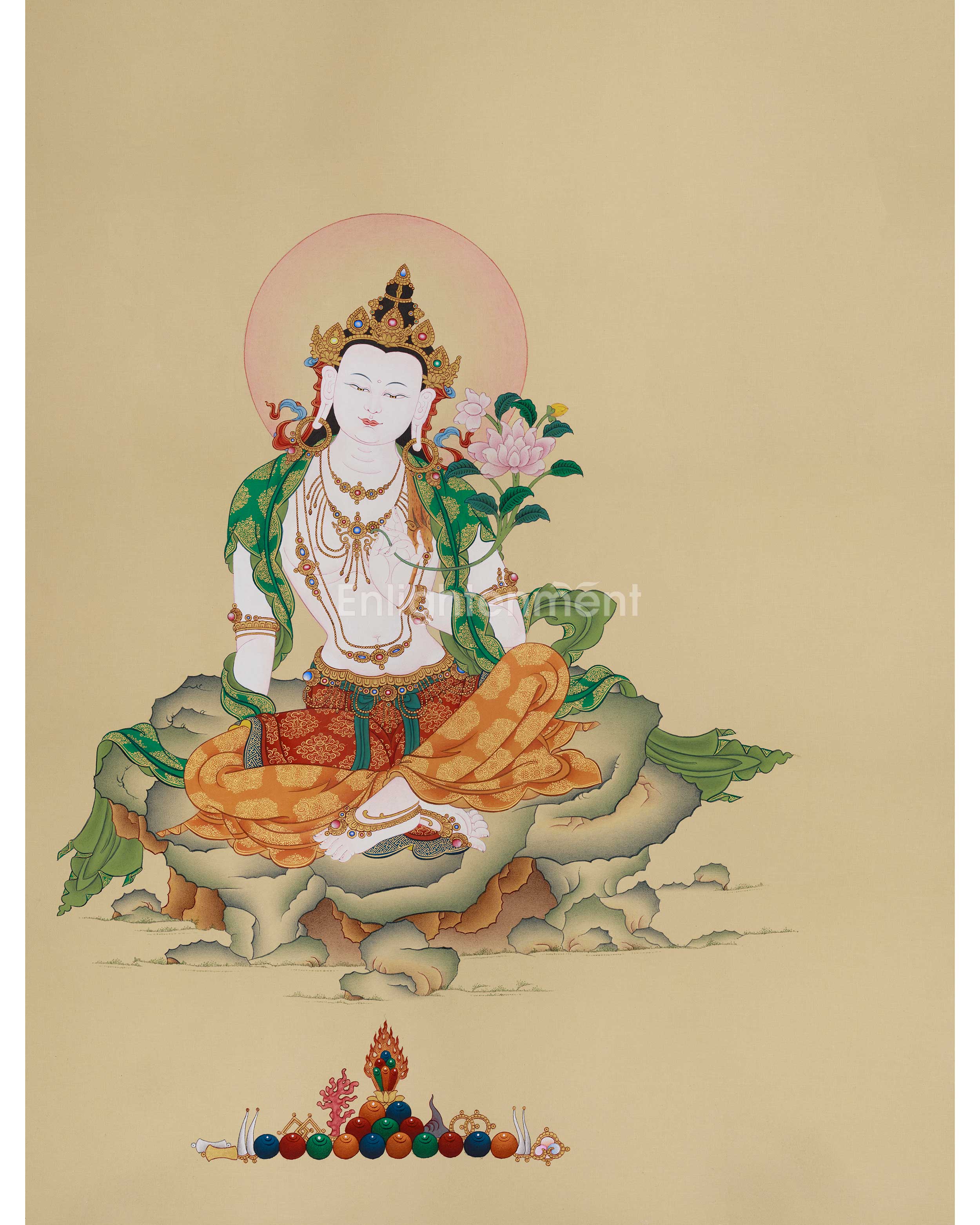 Traditional Thangka of Two-Armed Chenrezig