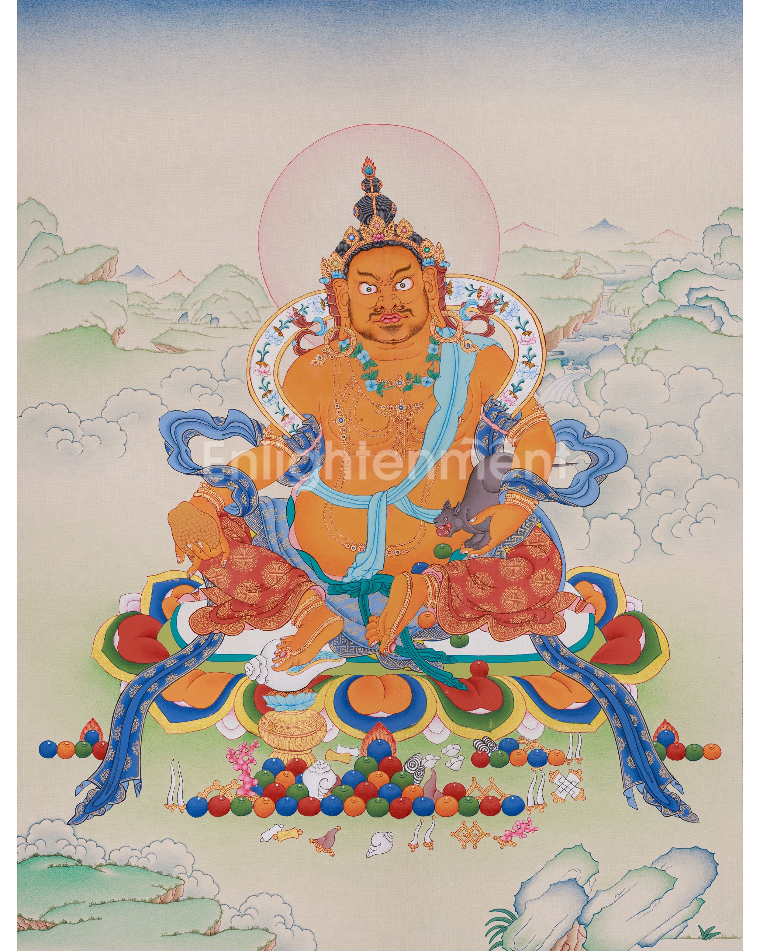 Traditional Thangka of Yellow Dzambhala