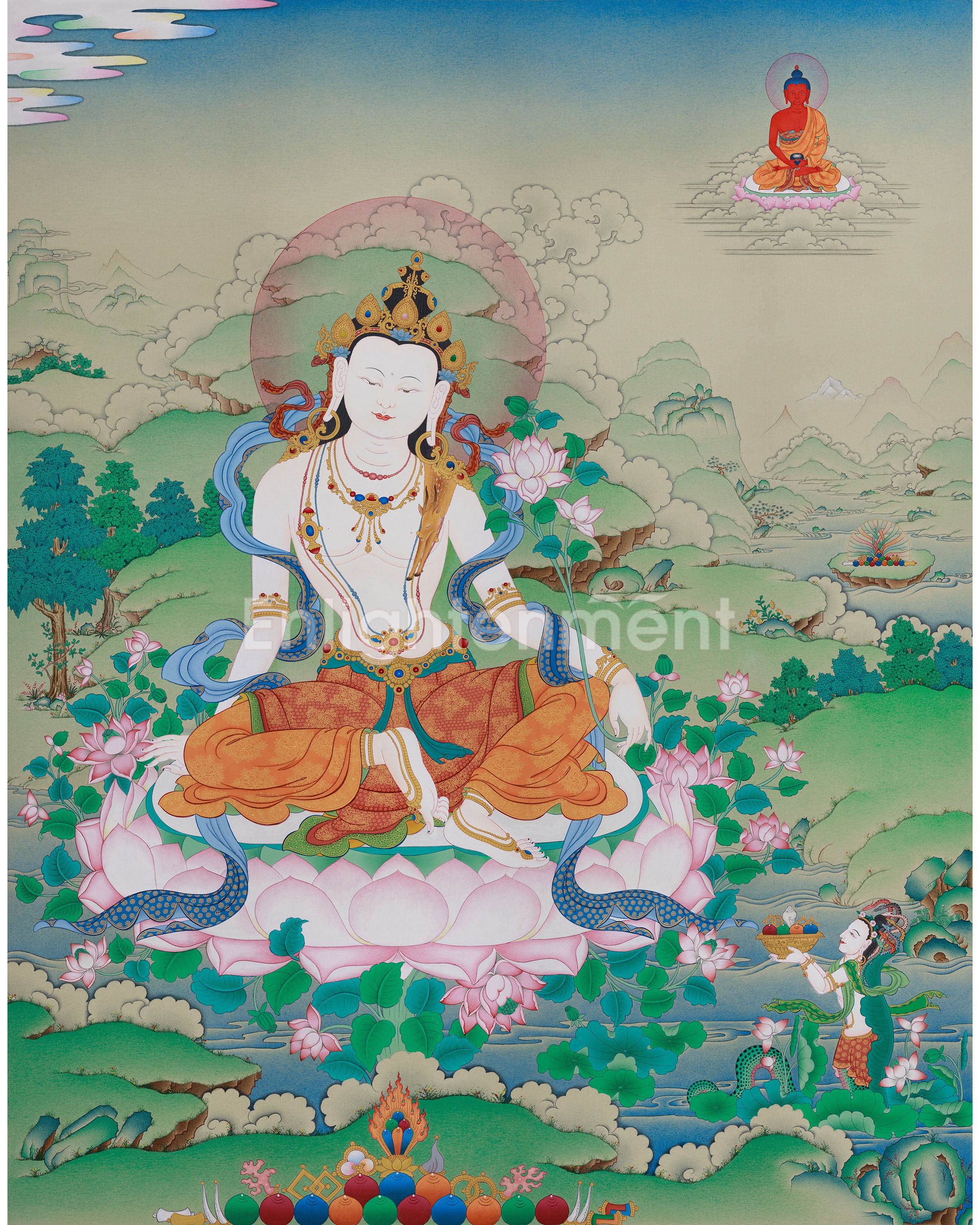 Two-Armed Chenrezig with Amitabha Buddha Thangka