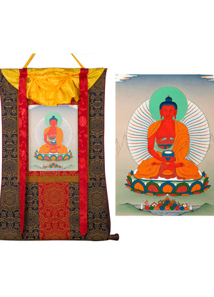Red Amitabha Buddha | Brocade Thangka | Wall Scroll Painting