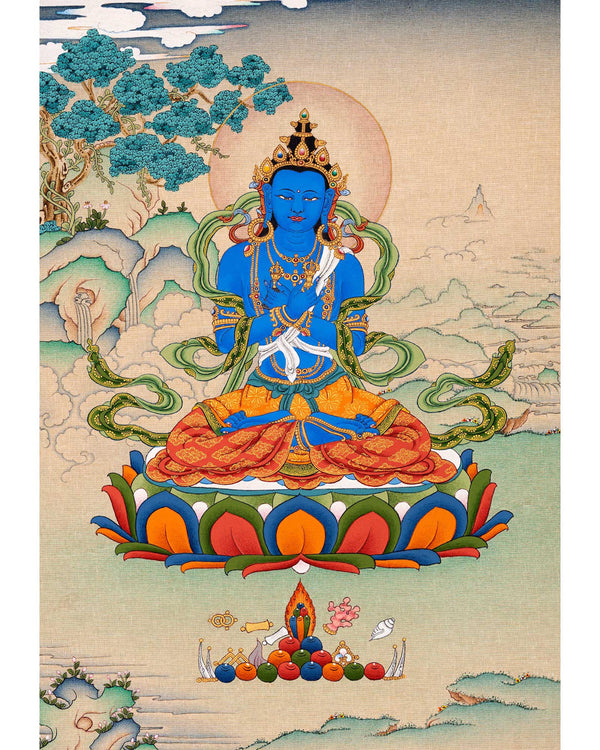 Vajradhara Buddha Thangka in Natural Stone colors