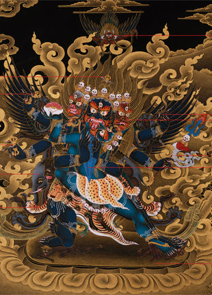 Yidam Deity Vajrakilaya Thangka | Sacred Protector in Gold on Black