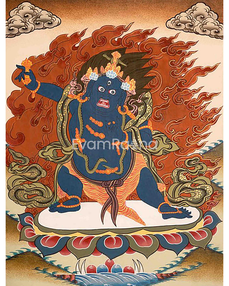 Original Hand Painted Vajrapani Thangka | Tantric Wrathful Bodhisattva Painting Art Painting for Meditation, Good Luck