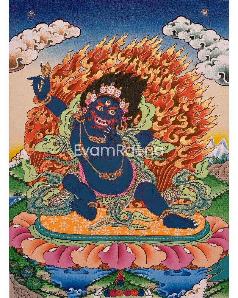 Original Hand-Painted Vajrapani Thangka | Tibetan Buddhist Canvas Art