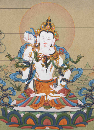 Vajrasattva Yab Yum Thangka | 24K Gold Tibetan Art with Silk Brocade