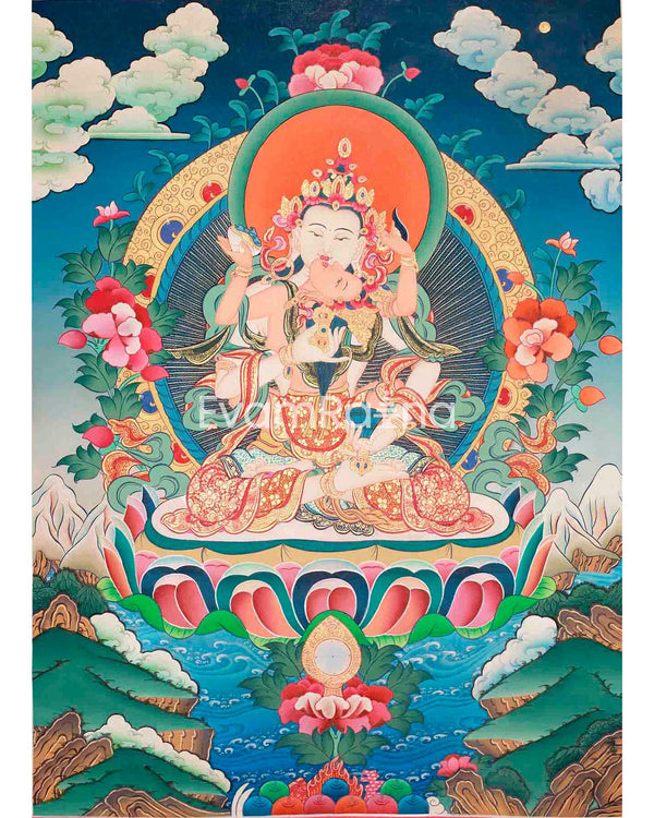 Vajrasattva Shakti Hand-Painted Thangka